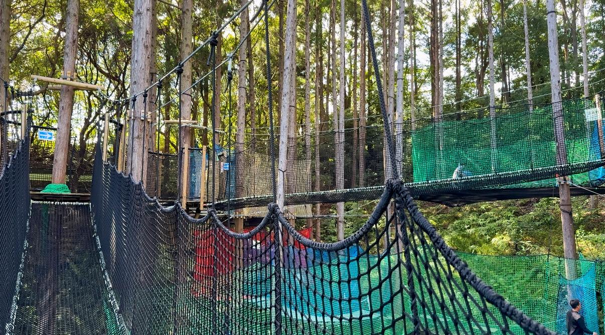飛び跳ねて寝転べる！新感覚「森の空中ネット広場」-2